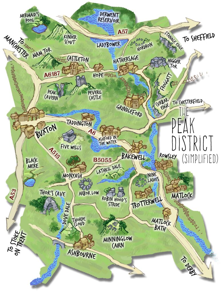 Map of Peak District showing location of Trotterwell