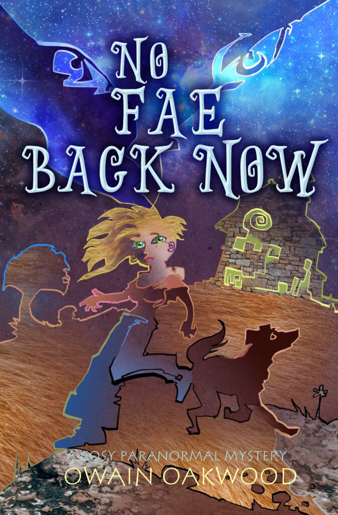 Book cover 'No Fae Back Now' featuring young woman and dog.